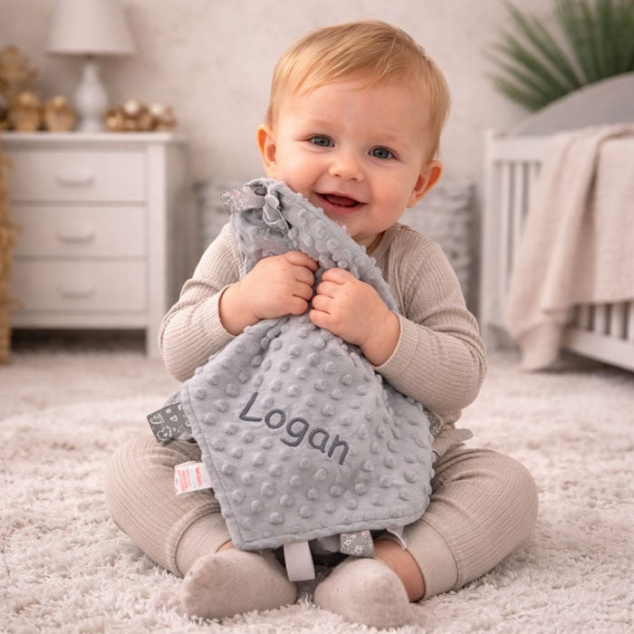 Unisex Taggies Grey Personalised Baby Comforter