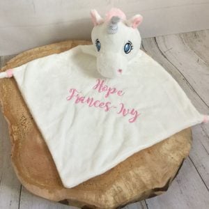 Girl's Personalised Cubbies White Unicorn Baby Comforter