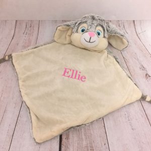 Personalised Grey Cubbies Rabbit Baby Comforter Blankie