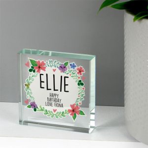 Personalised Floral Large Crystal Token