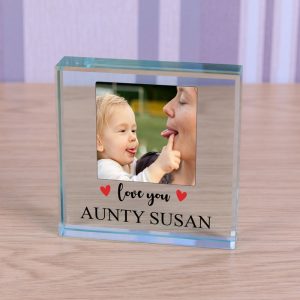 Large Personalised Glass Photo Token - Love You With Hearts