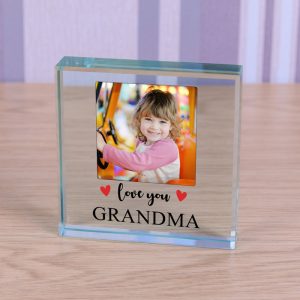 Large Personalised Glass Photo Token - Love You With Hearts
