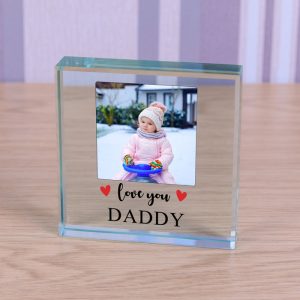 Large Personalised Glass Photo Token - Love You With Hearts