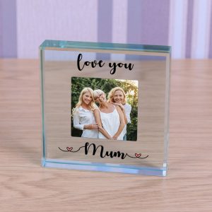 Personalised Large Glass Photo Block - Love You Mum or Mummy