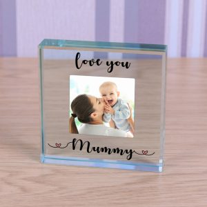 Personalised Large Glass Photo Block - Love You Mum or Mummy