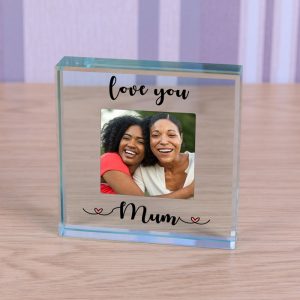 Personalised Large Glass Photo Block - Love You Mum or Mummy