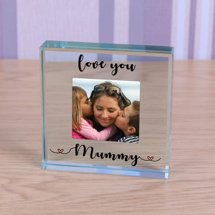 Personalised Large Glass Photo Block - Love You Mum or Mummy