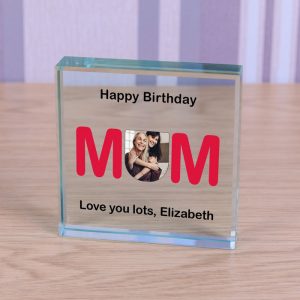 Large Personalised Glass Photo Block - MUM