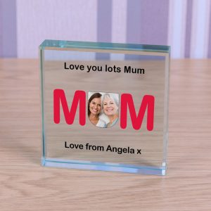 Large Personalised Glass Photo Block - MUM
