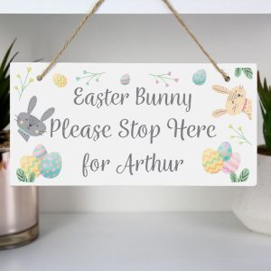 Kid's Personalised Easter Springtime Wooden Sign Decoration