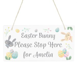 Kid's Personalised Easter Springtime Wooden Sign Decoration
