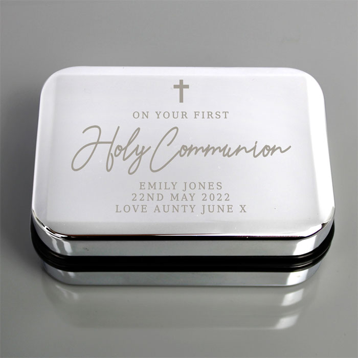 Personalised Silver Plated First Holy Communion Necklace Box