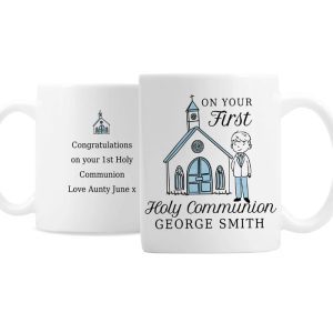 Personalised Boy's First Holy Communion Blue Ceramic Mug