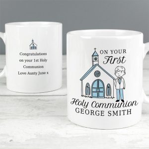 Personalised Boy's First Holy Communion Blue Ceramic Mug