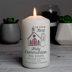 Personalised Girl's First Holy Communion Pink Pillar Candle