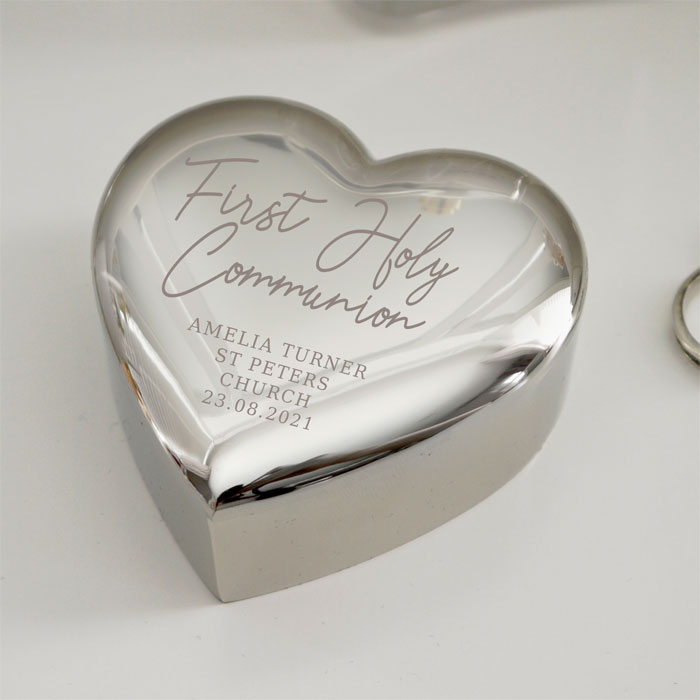 Girl's Personalised First Holy Communion Heart Trinket Box