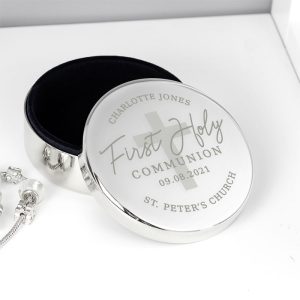 Personalised First Holy Communion Round Trinket Box
