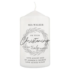 Personalised Truly Blessed Christening Pillar Candle