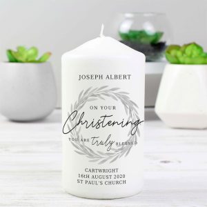 Personalised Truly Blessed Christening Pillar Candle