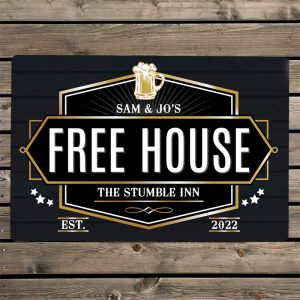 Personalised Free House Black Metal Pub Sign