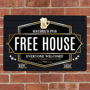 Personalised Free House Black Metal Pub Sign