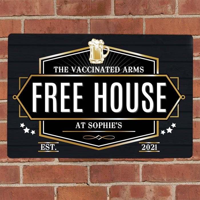 Personalised Free House Black Metal Pub Sign
