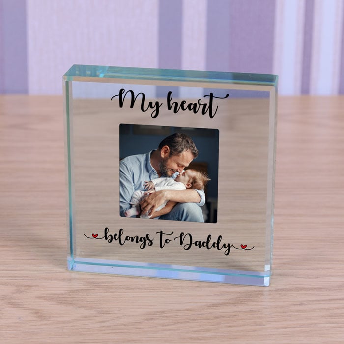 Glass Photo Token Heart Belongs To Daddy