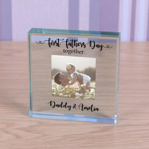 Personalised Glass Photo Token First Fathers Day Together