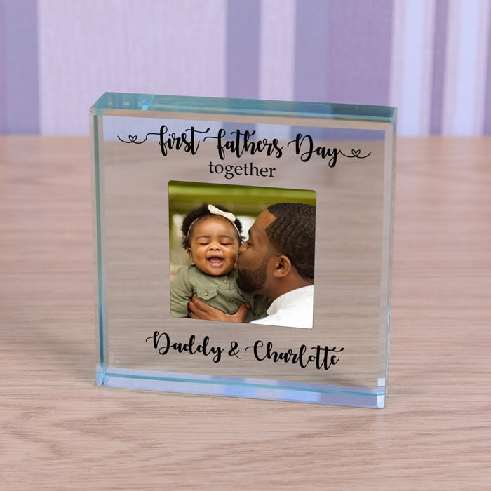 Personalised Glass Photo Token First Fathers Day Together