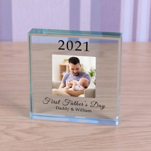 Personalised Glass Photo Upload Token First Father's Day