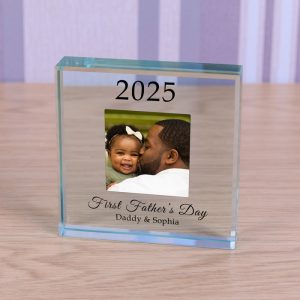 Personalised Glass Photo Upload Token First Father's Day