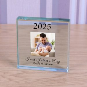 Personalised Glass Photo Upload Token First Father's Day