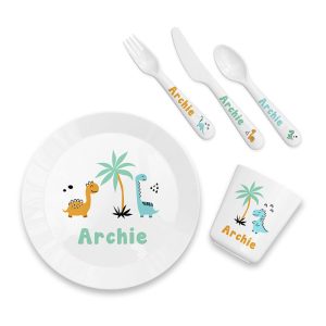 Personalised Kid's Cute Dinosaur Plastic Dining Set