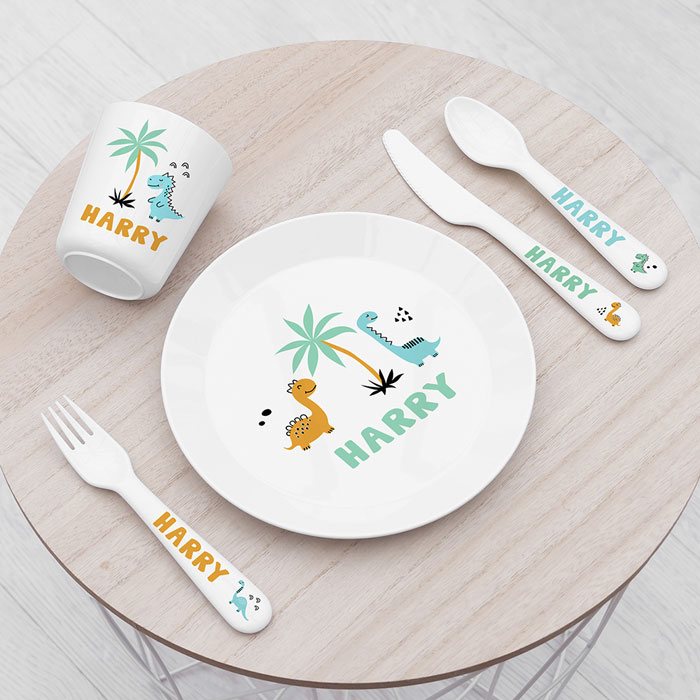 Personalised Kid's Cute Dinosaur Plastic Dining Set