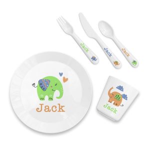 Personalised Kid's Elephant Plastic Dining Set