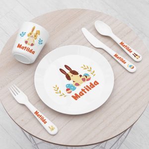 Personalised Kids Easter Bunny Plastic Dining Set