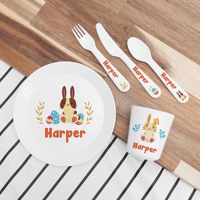 Personalised Kids Easter Bunny Plastic Dining Set