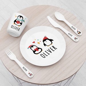Personalised Christmas Plastic Dinner Set - Winter Penguin