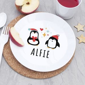 Personalised Christmas Plastic Dinner Set - Winter Penguin