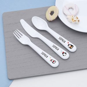 Personalised Christmas Plastic Dinner Set - Winter Penguin