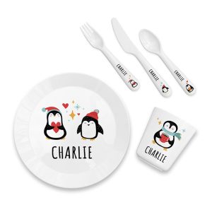 Personalised Christmas Plastic Dinner Set - Winter Penguin