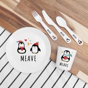 Personalised Christmas Plastic Dinner Set - Winter Penguin