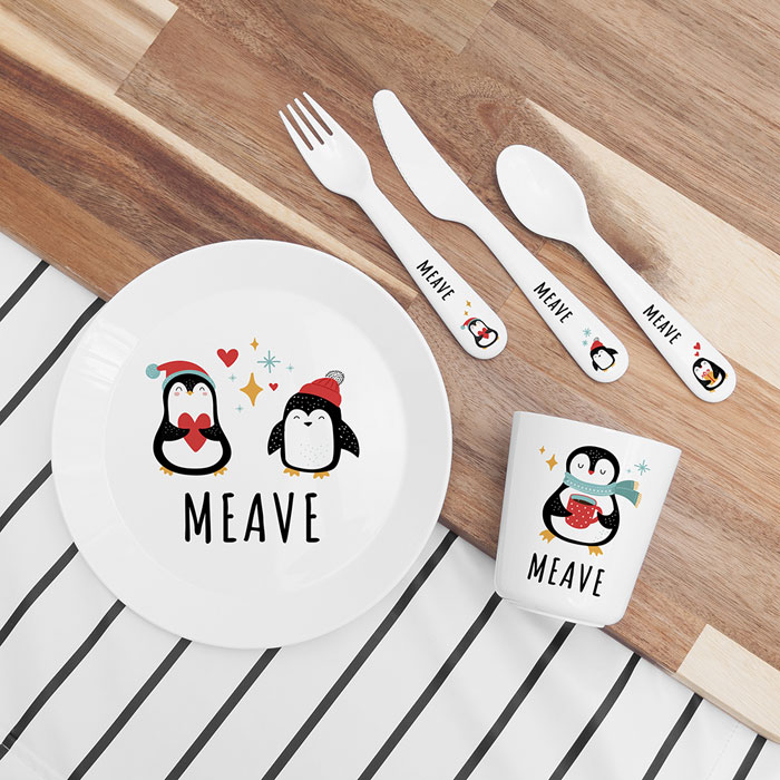 Personalised Christmas Plastic Dinner Set - Winter Penguin