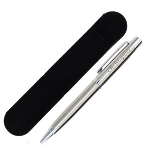 Personalised Engraved Silver Plated Pen in Velvet Pouch