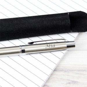 Personalised Engraved Silver Plated Pen in Velvet Pouch