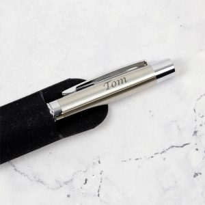 Personalised Engraved Silver Plated Pen in Velvet Pouch