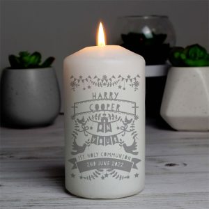Personalised Grey Papercut Style Pillar Candle