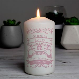 Personalised Pink Papercut Style Pillar Candle
