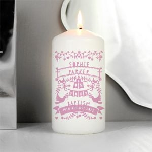 Personalised Pink Papercut Style Pillar Candle