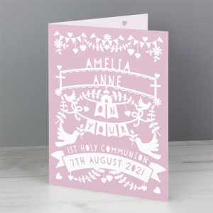 Girl's Personalised Pink Paper Cut Style Card
